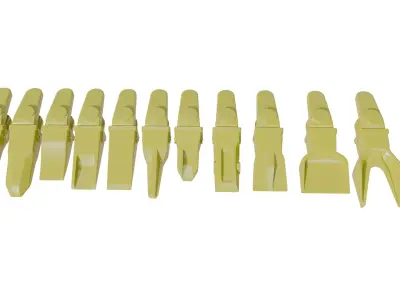 Bucket Teeth Pack Universal Excavator Loader Attachments  Low-poly 3D model