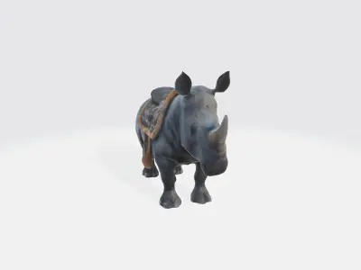 A grey rhinoceros with silver full iron plate armor 3D model