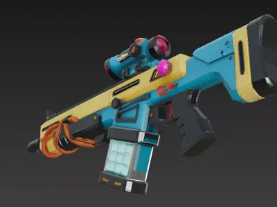 Cartoon Cyber Yellow Blue Rifle 3D Model PBR Low-poly 3D model