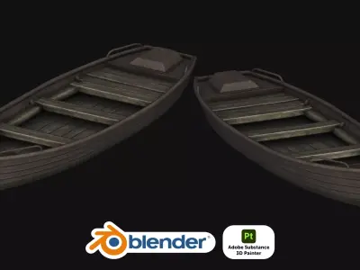 Fishing Row Boat Game Ready PBR Low-poly 3D model