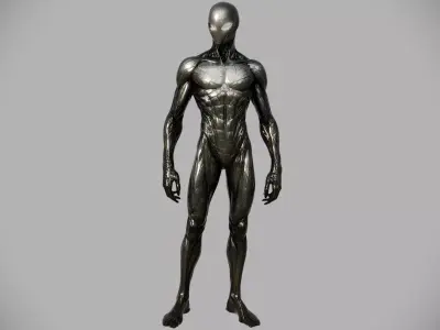 Metallic Alien Humanoid Sculpture 3D model