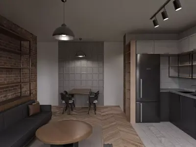 Industrial Style Apartment Interior with CAD Plan 3D model