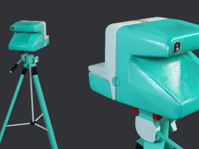 Polaroid Camera and Tripod Low-poly 3D model