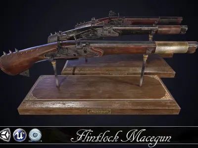 MACEGUN - Flintlock Pistol Low-poly 3D model