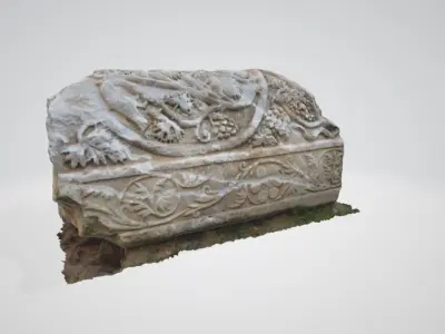 Archaeological Artifact - Column with Vine Scroll with Grapes 3D model