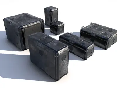 Sci Fi old grey cargo crates Low-poly 3D model