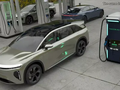 Lucid Gravity Electric SUV with Ultrafast EV Boost Charger 3D model
