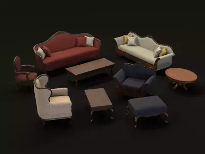 Antique Living Room Low-poly 3D model
