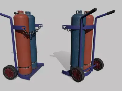 Gas Canister Trolley and Gas Can Low-poly 3D model