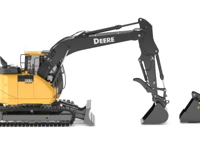 John Deere 135g and Bucket 3D model