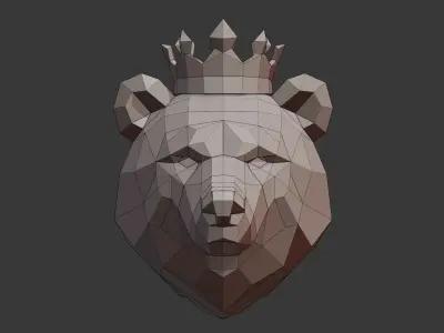 Bear with Crown 3D Print Low-poly 3D model