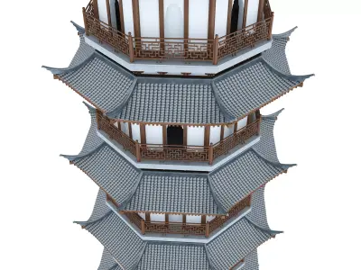 Chinese tower  Low-poly 3D model