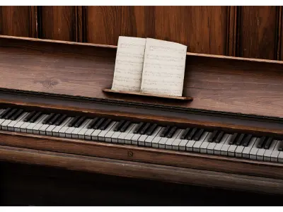 Vintage Upright Saloon Piano Set 3D model