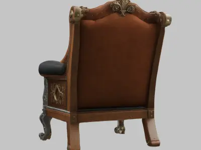 Antique Wooden Armchair Low-poly 3D model
