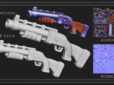 Stylized Shotgun Weapon Low-poly 3D model