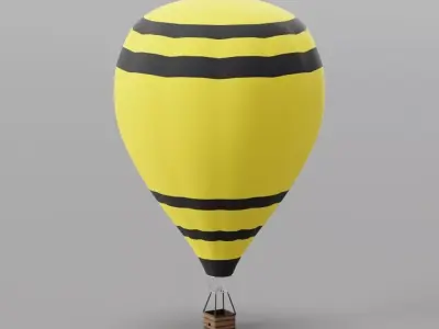 Yellow black  hot air balloon Low-poly 3D model