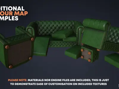 Leather Couch Chesterfield Set - Sofa Armchair - Game Ready Low-poly 3D model