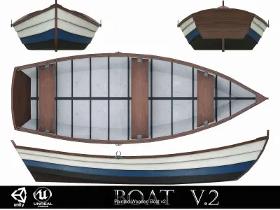 Painted Wooden Boats and Paddles 3D Model Pack