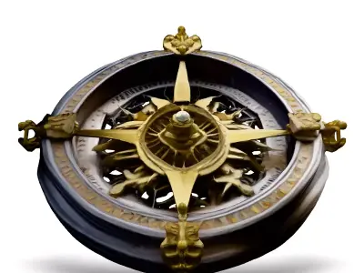Ornate Gold and Silver Compass Low-poly 3D model
