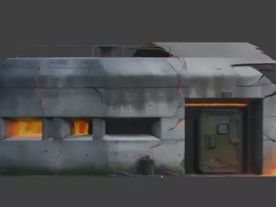 Destroyed Military Bunker with Lava Cracks 3D Model V03 Low-poly 3D model