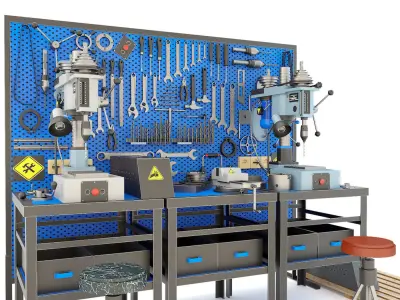 2M112 Drilling press and Industrial workbench garage tools 3D model