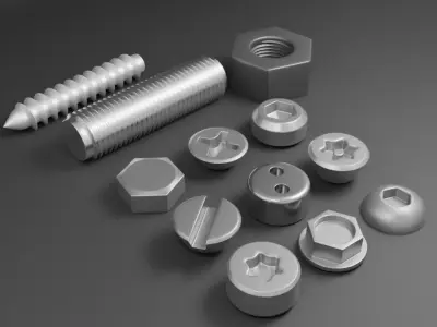 Low Poly Nuts and Bolts  3D model Low-poly 3D model