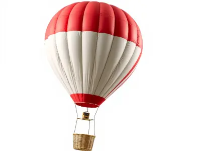 Classic Hot Air Balloon Model with Striped Envelope and Wicke... Low-poly 3D model