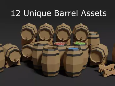 Low Poly Style Barrel Assets Low-poly 3D model