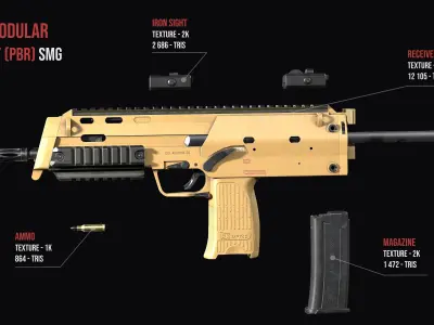 Modular SMG HK MP7A2 Low-poly 3D model