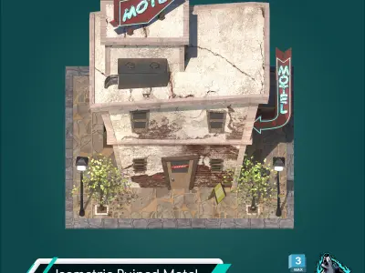 Isometric Ruined Motel Low-poly 3D model