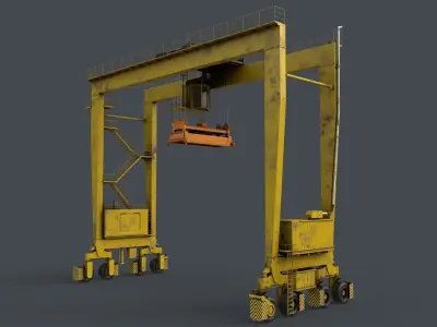 PBR Rubber Tyred Gantry Crane RTG V1 - Yellow Light Low-poly 3D model