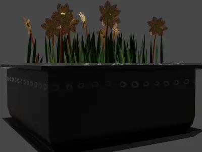 The 3D model of a pot with flowers and grass Free low-poly 3D model