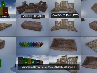 Warehouse Barrels-Pallets-Crates Collection 3D Model Pack