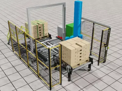 Wrapping And Strapping Pallet - Process Line Packaging Low-poly 3D model