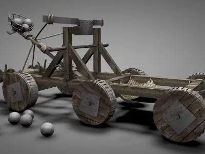 Medieval Catapult 3D model 2