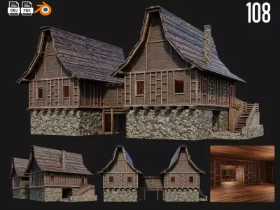Old Medieval House Building 4K Textures GameReady 108 Low-poly 3D model
