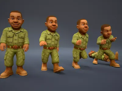 Stylized soldier  Afro-American Low-poly 3D model