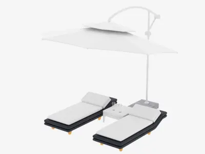 Sun Loungers With Patio Umbrella Low-poly 3D model