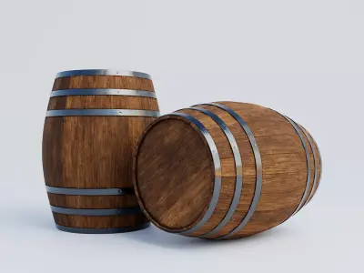 Wine Barrel Low Poly PBR 3D Model Low-poly 3D model