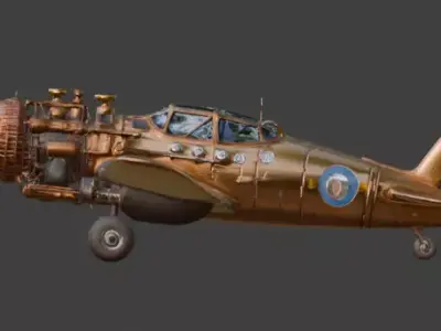 Stylized 3D Steampunk Vintage Propeller Aircraft Low-poly 3D model