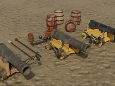Cannons and Cannon Props Low-poly 3D model