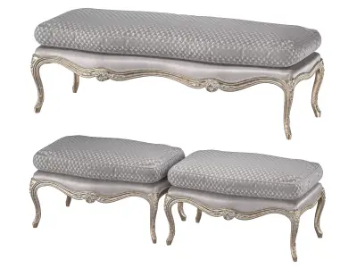 antique louis bench and pouf art 245 3D model