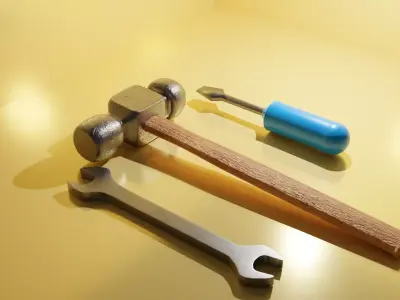 Tool Set hammer and wrench 3D model