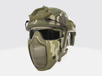 Tactical Military Helmet with Integrated Mask Low-poly 3D model