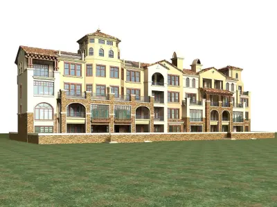 Villa apartment building in grassy area 3D model