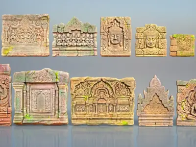 Low poly ruin Temple Walls - 240702 Low-poly 3D model