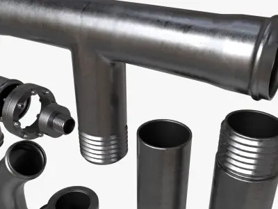 Metal Pipes with Fittings Set 3D model
