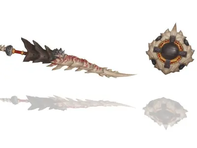 Volcano King Spear and Shield Low-poly 3D model