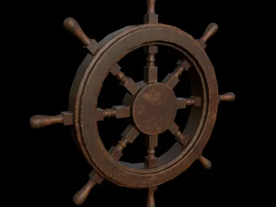 ship wooden wheel lowpoly gameasset Low-poly 3D model
