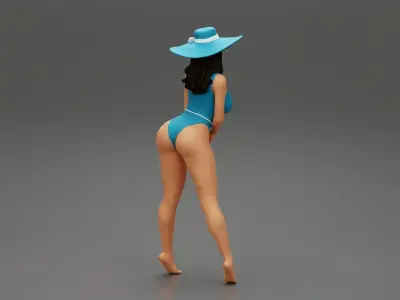 Sexy woman posing in swimsuit and white hat 3D print model